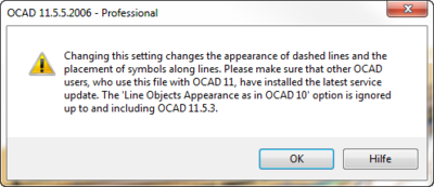 Line appearance option change warning