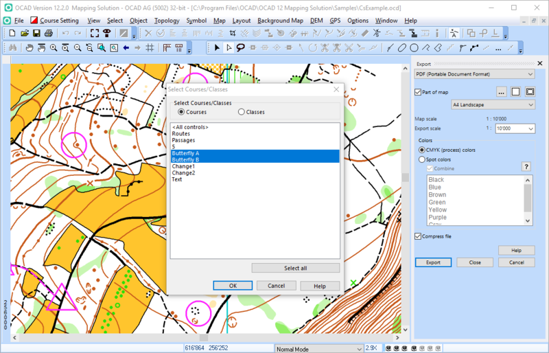 Select courses/classes when exporting a PDF from a course setting project