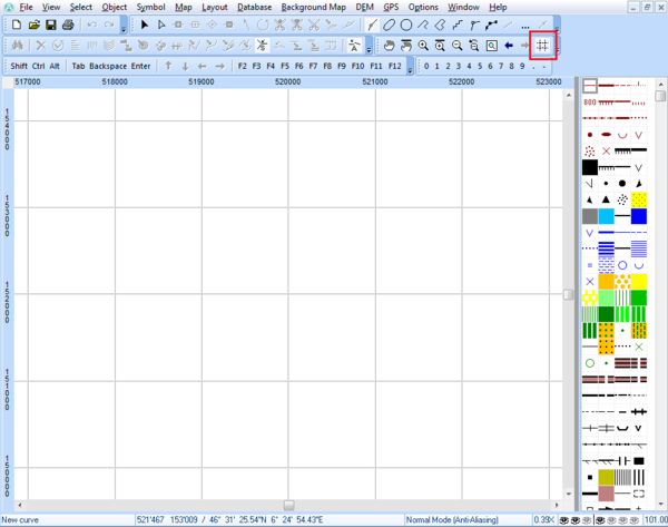 Grey screen grid with grid distance of 100m